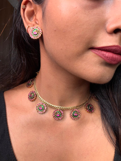 Antique peacock motif necklace