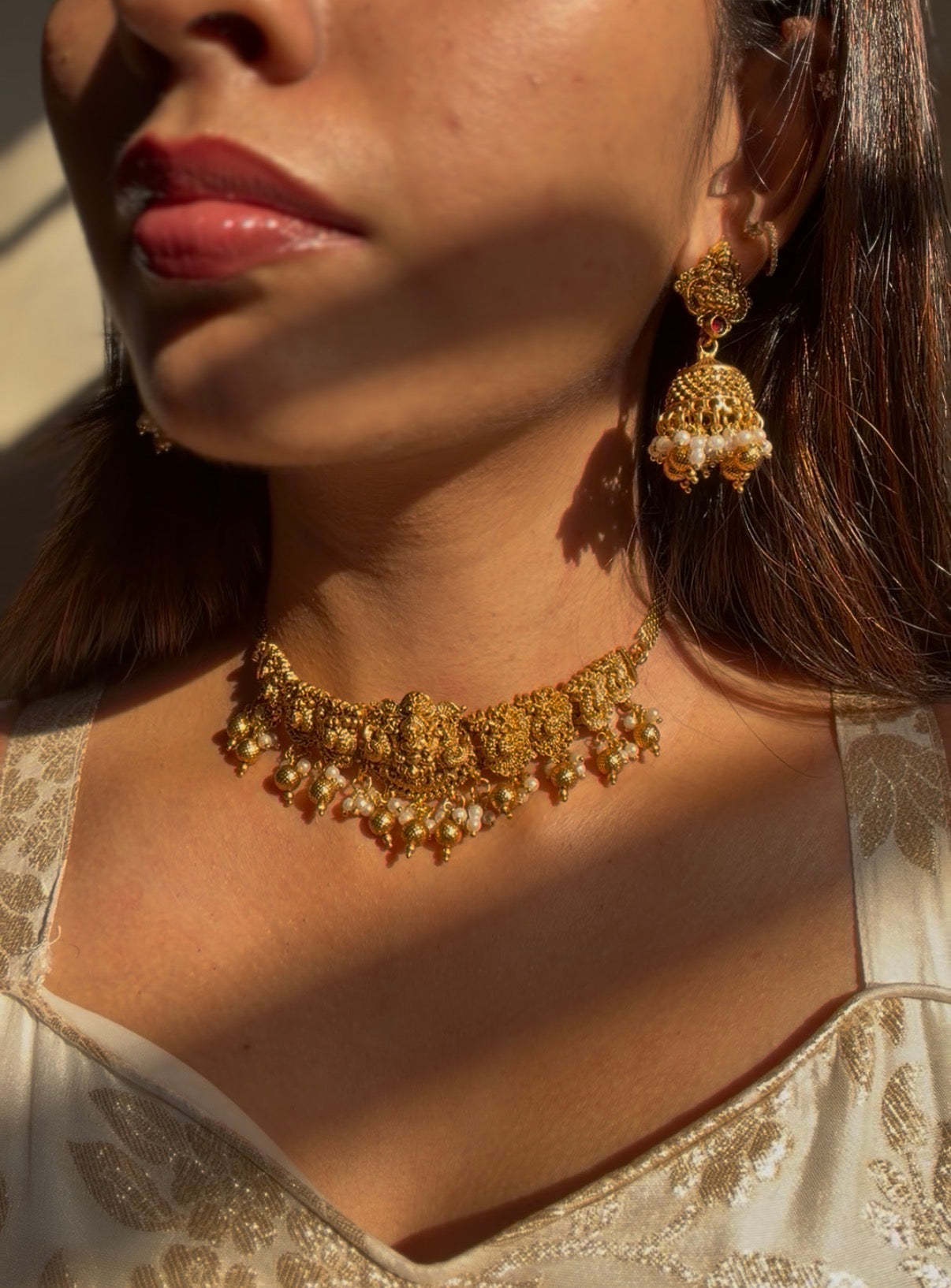 Full Gold Lakshmi choker set