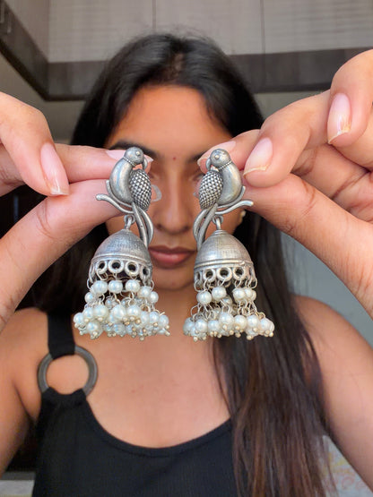 Parrot oxidised Jhumka