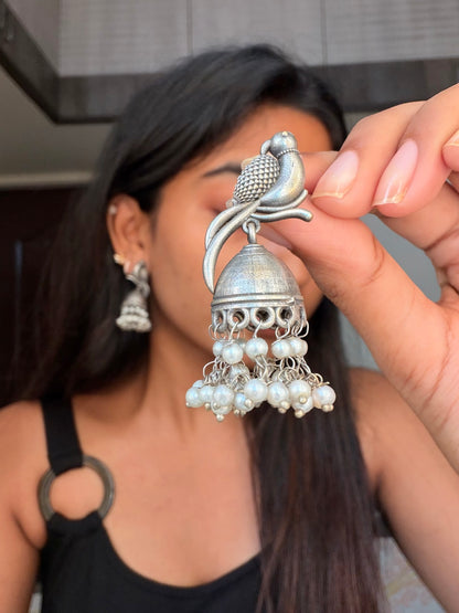 Parrot oxidised Jhumka