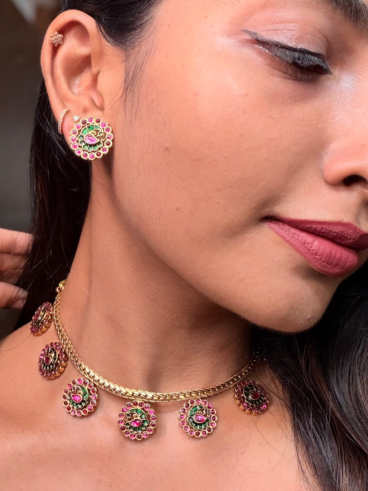 Antique peacock motif necklace