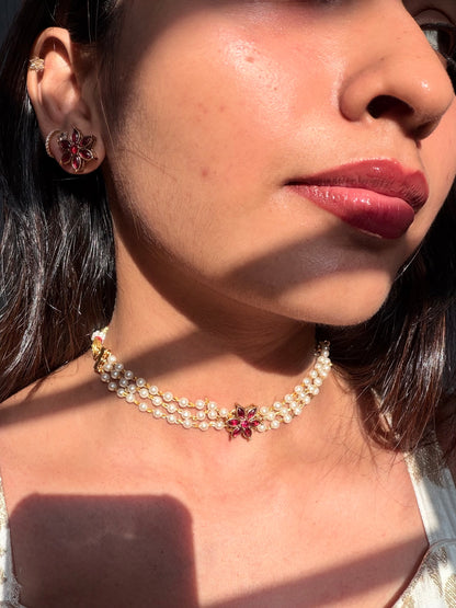 3 layer pearl choker