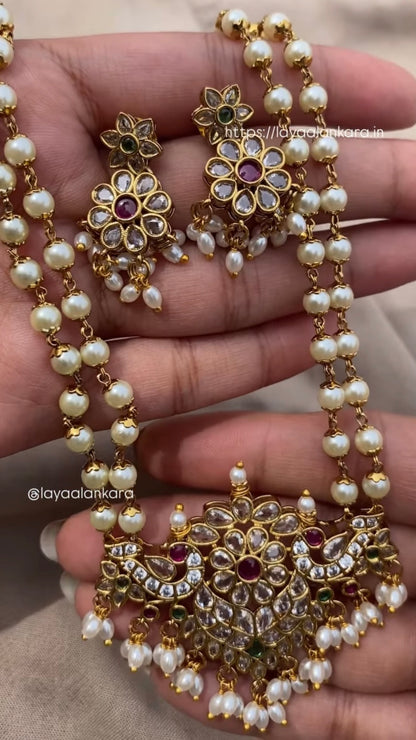 Medium length pearl chain with stone work dollar set
