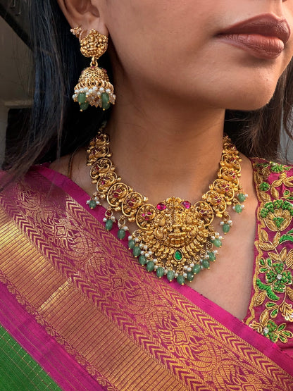Lakshmi with pink Kundan necklace